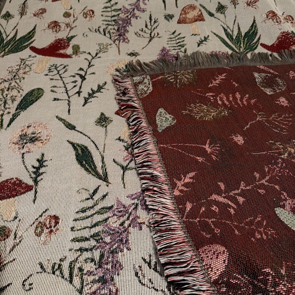 Mushroom Fungi Tapestry Afghan Throw 50x60. BOHO. Fun.New w/out Tags.Ships Fast! - Picture 8 of 11